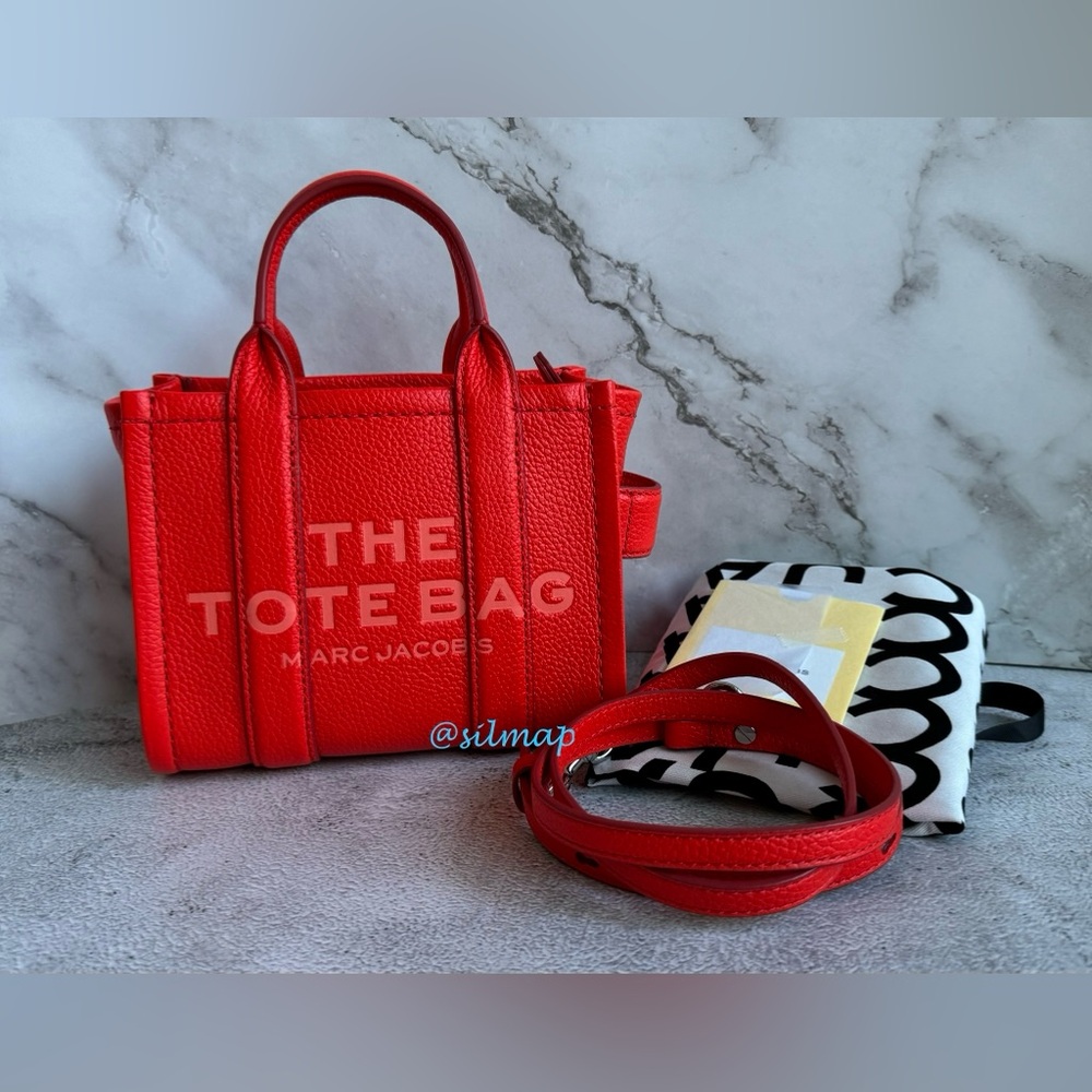 NWT - Marc Jacobs The Leather Mini Tote Bag - Electric Orange